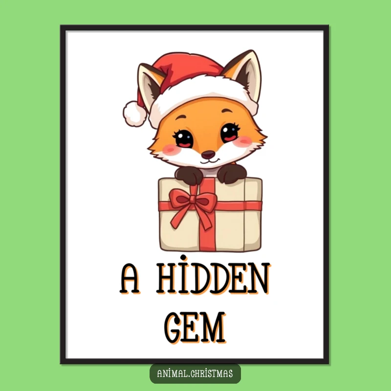 Funny Fox Santa Hat Print - Instant Cute Christmas Decor Gift