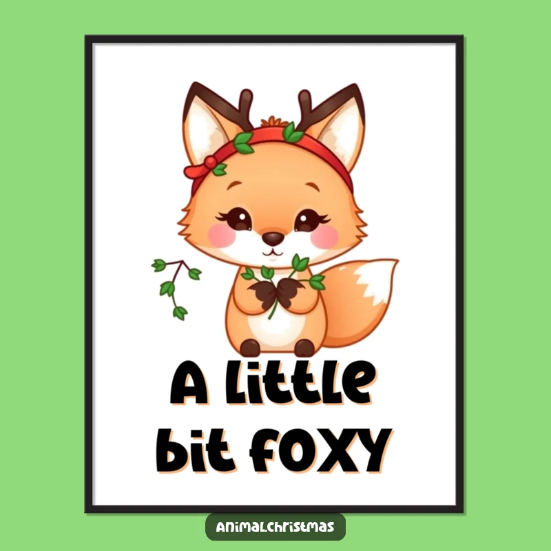 Funny Kawaii Fox Mistletoe Digital Art: Instant Festive Charm Download