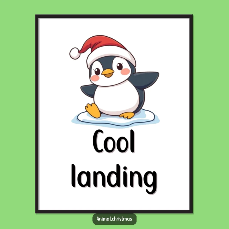 Funny Penguin Slip Digital Print - Instant Santa Hat Winter Art