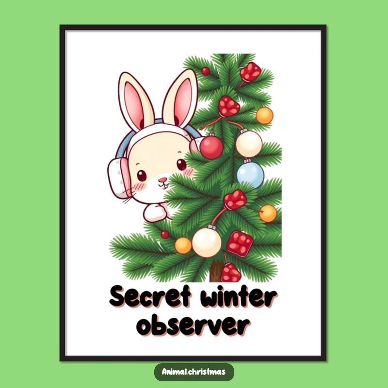 Funny Rabbit Earmuffs Digital Art Print - Instant Cute Winter Decor