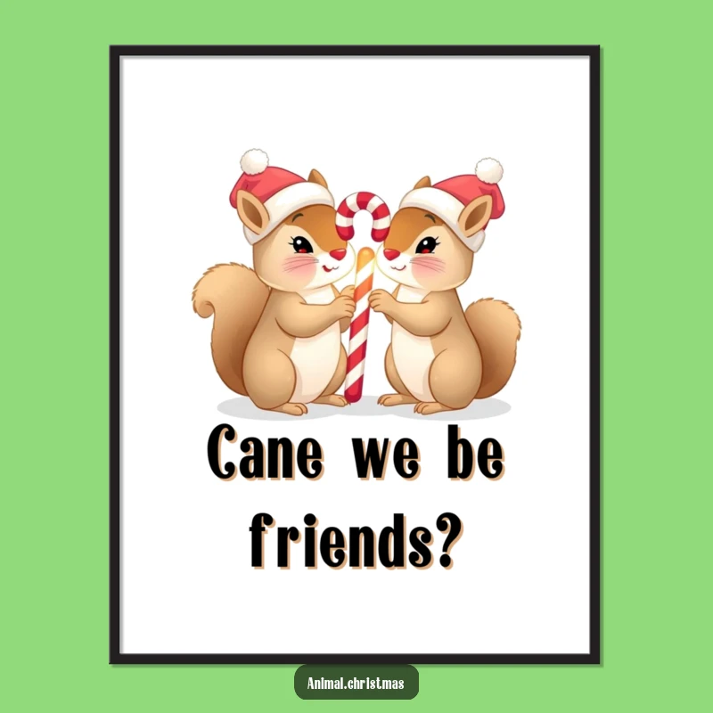 Funny Squirrel Christmas Digital Art: Tiny Hats & Candy Cane, Instant Festive Decor Gift