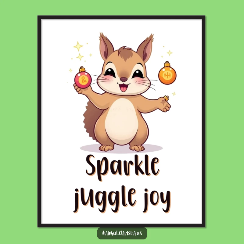 Funny Squirrel Juggling Digital Art: Ornament Design File, Hilarious Instant Holiday Gift