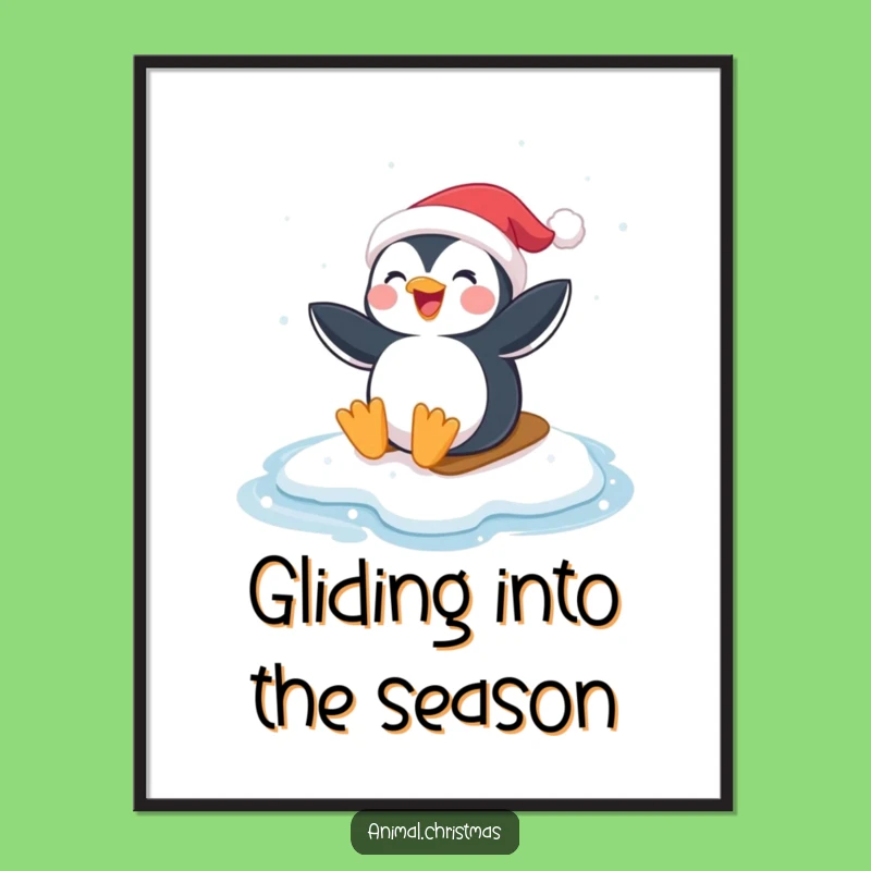 Funny Penguin Digital Art - Santa Hat Ice Sliding Joy