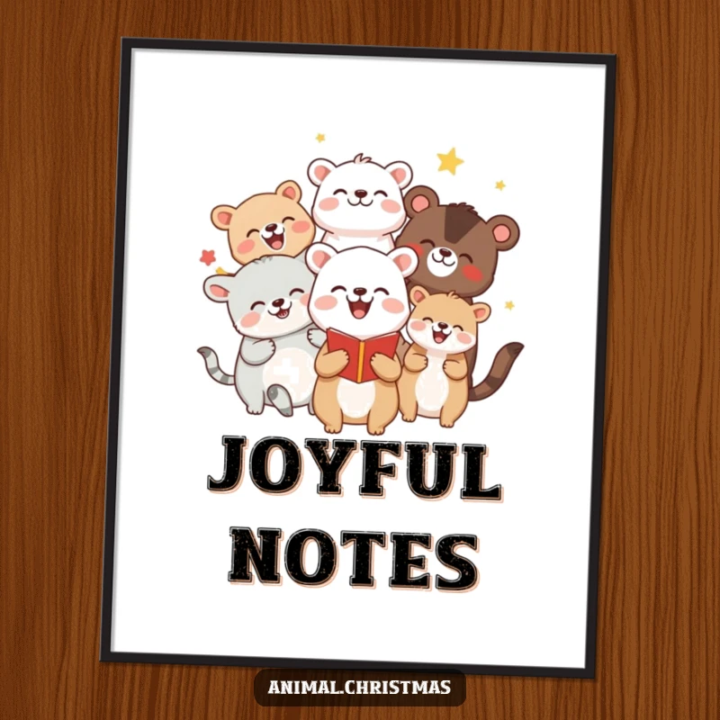Funny digital art print of animals joyfully caroling with cheerful expressions, offering instant musical cheer and humorous decor.