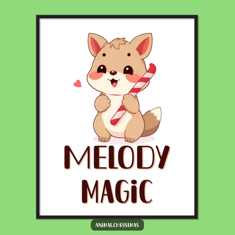 Funny Caroling Animal Candy Cane Digital Art, Instant Holiday Music Decor