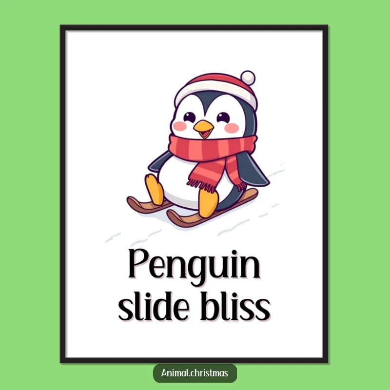 Funny Penguin Sliding Digital Art: Snowy Hill Design File, Hilarious Instant Holiday Gift