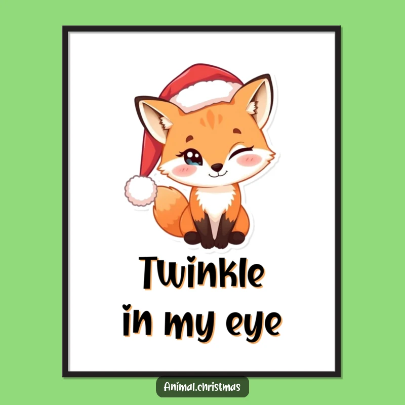 Funny Digital Art Sly Fox Santa Hat Holiday Decor