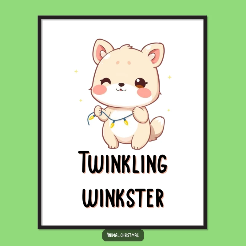 Funny Winking Animal Lights Digital Art Print: Instant Holiday Sparkle for Your Walls, a Perfect Gift!