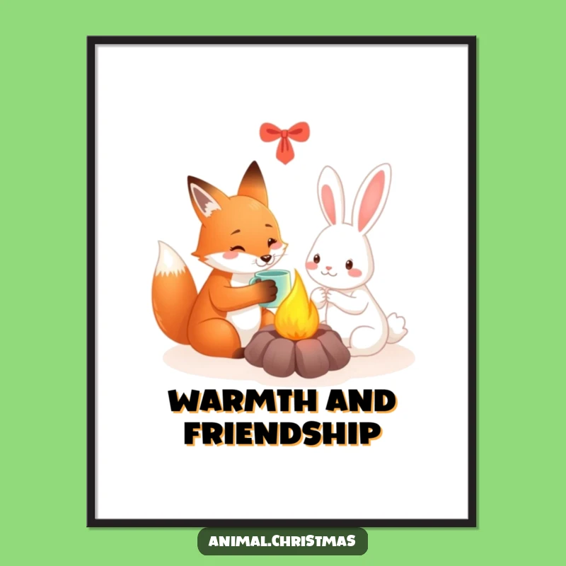 Funny Fox & Rabbit Cozy Digital Art Print - Instant Warm Winter Decor