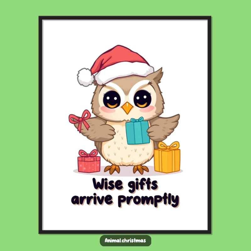 Funny Digital Art Cute Owl Santa Holiday Wall Decor