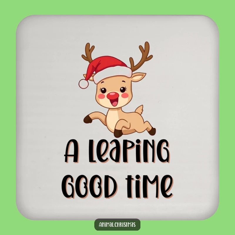 Funny Reindeer Santa Hat Coaster - Festive Drink Gift for Parties