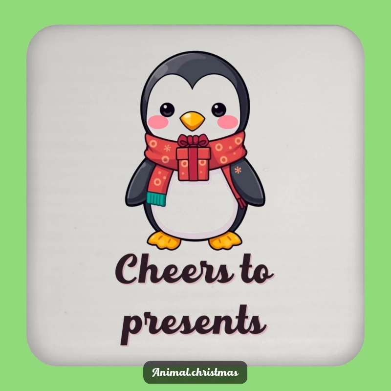 Funny Penguin Scarf Coaster - Festive Drink Gift for Parties
