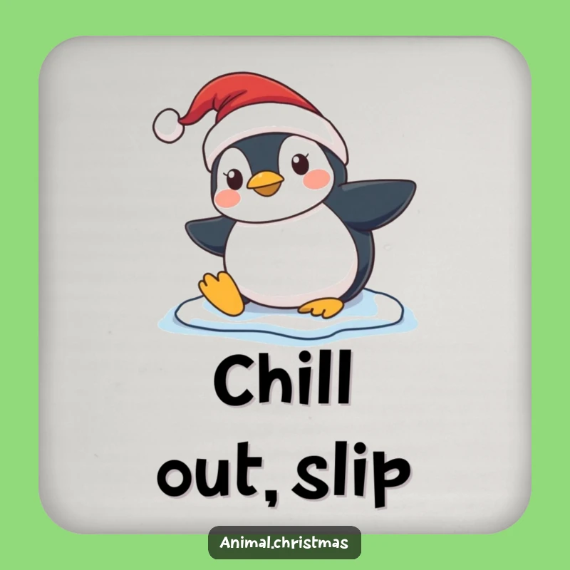 Funny Penguin Slip Coaster - Santa Hat Winter Protection & Humor