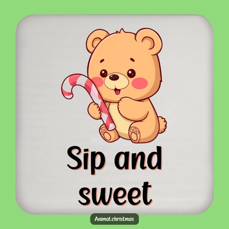 Funny Bear Cub Candy Cane Coaster: Protect Surfaces with a Funny Gift