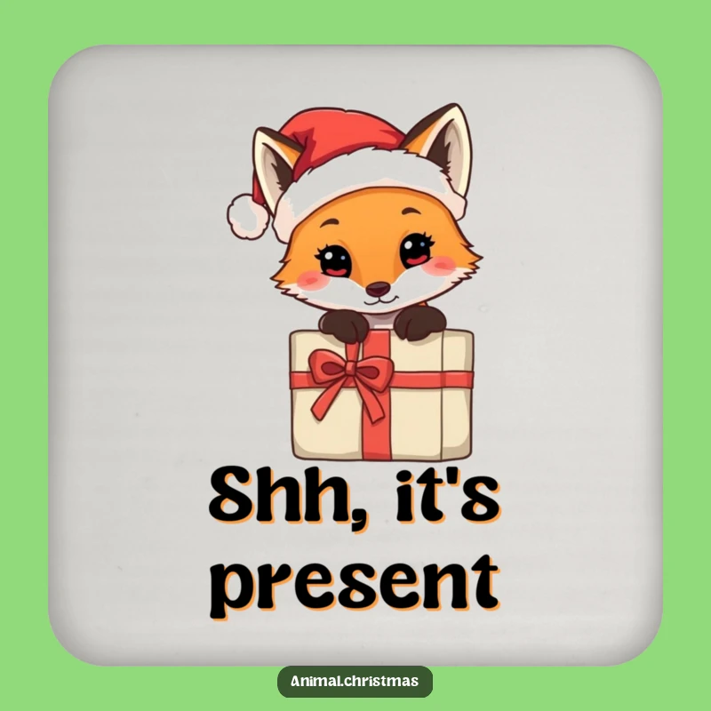 Funny Fox Santa Hat Coaster - Festive Drink Gift