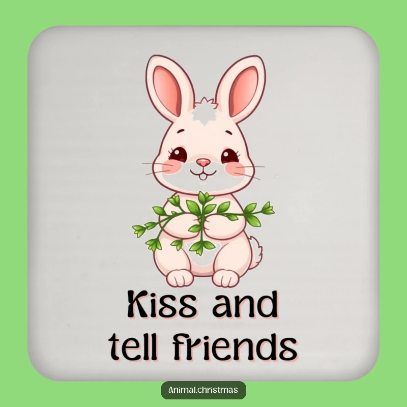 Funny Kawaii Bunny Drink Coasters: Mistletoe Kiss - Set of Funny Gifts