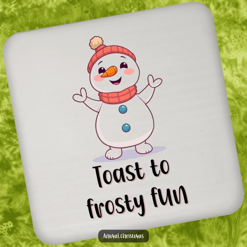 Funny Snowman Jig Coasters: A snowman with a carrot nose doing a little jig, great for holiday protection.