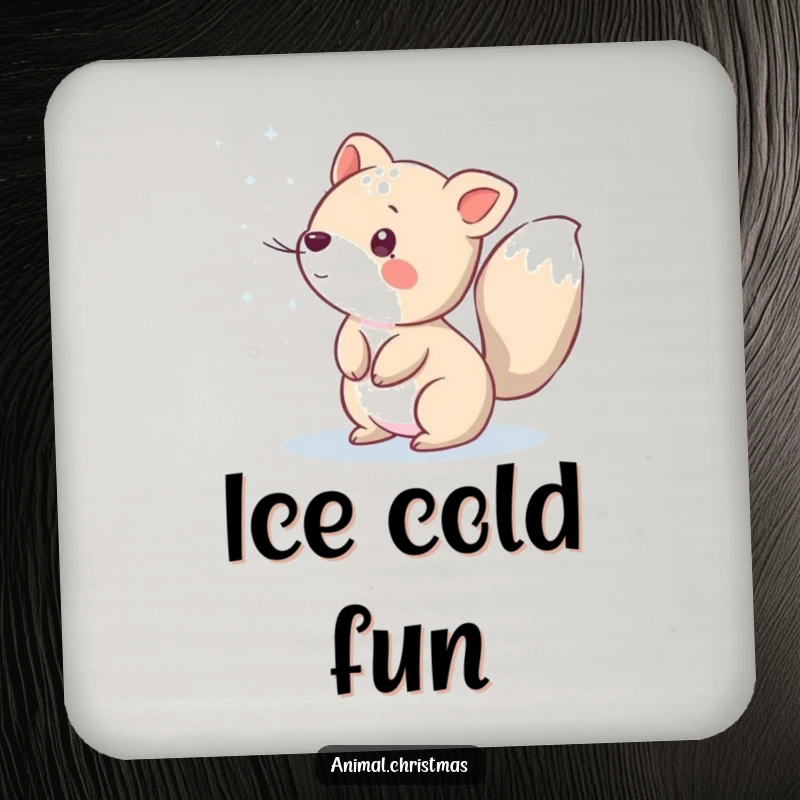 Funny drink coaster with an animal playfully sprinkling sparkling snow, adding winter magic and humor to any surface.