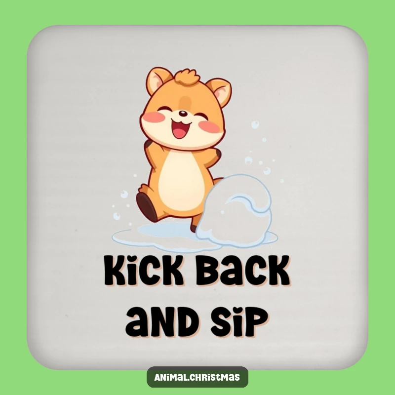 Funny Snow Kicking Animal Drink Coaster: Protect Surfaces with Winter Zing, a Fun Gift!