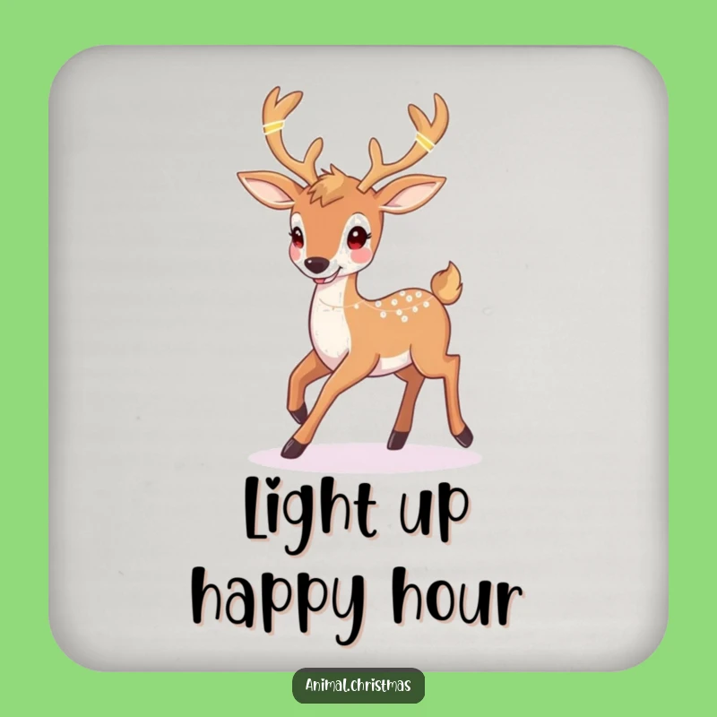 Funny Deer Christmas Coasters: Twinkling Lights Antlers, Protect Surfaces Gift