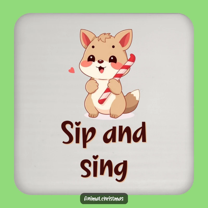 Funny Caroling Animal Candy Cane Coaster Set, Festive Table Tunes