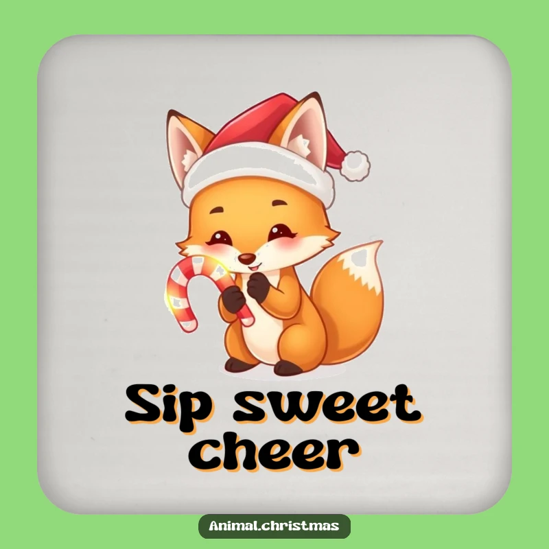 Funny Fox Santa Coasters: Festive Magic Protection, Hilarious Candy Cane Design, Perfect Gift