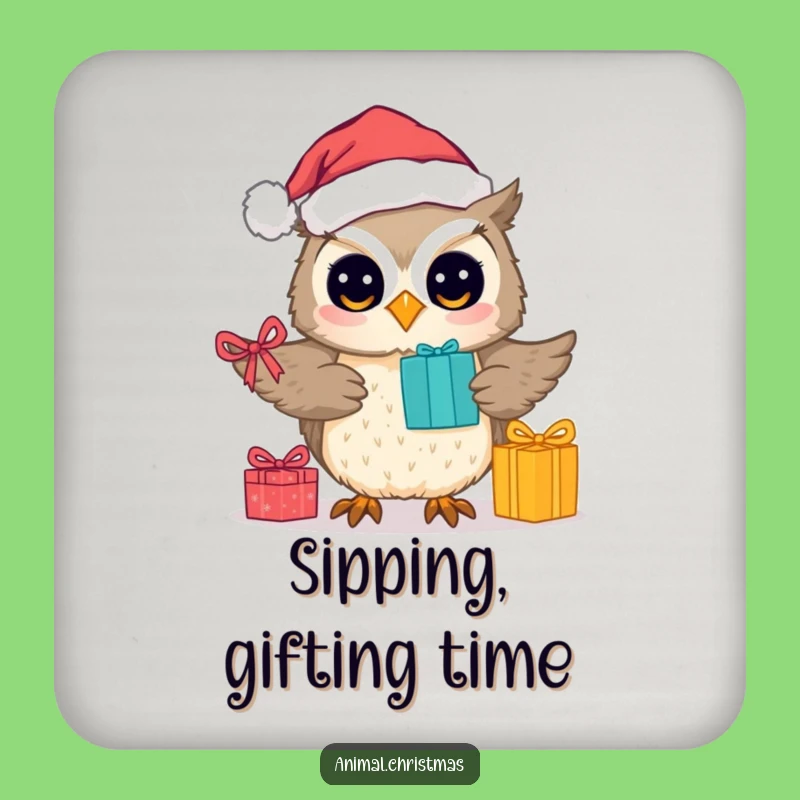 Funny Coaster Cute Owl Santa Holiday Protection
