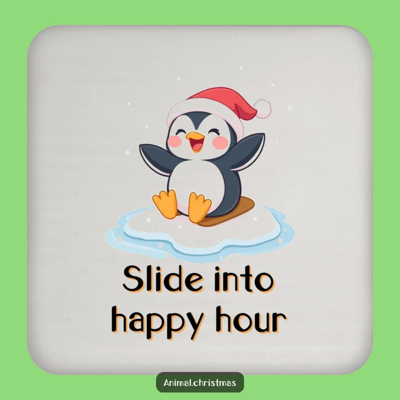 Funny Penguin Coasters - Santa Hat Ice Sliding Protection