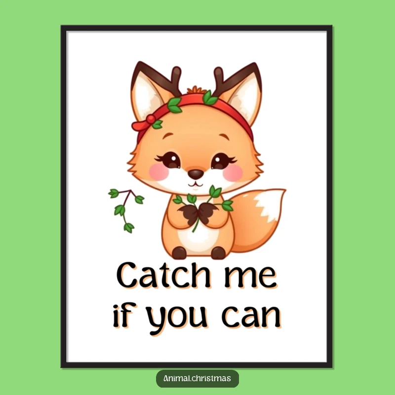 Funny Kawaii Fox Mistletoe Poster: Add Festive Charm to Your Walls