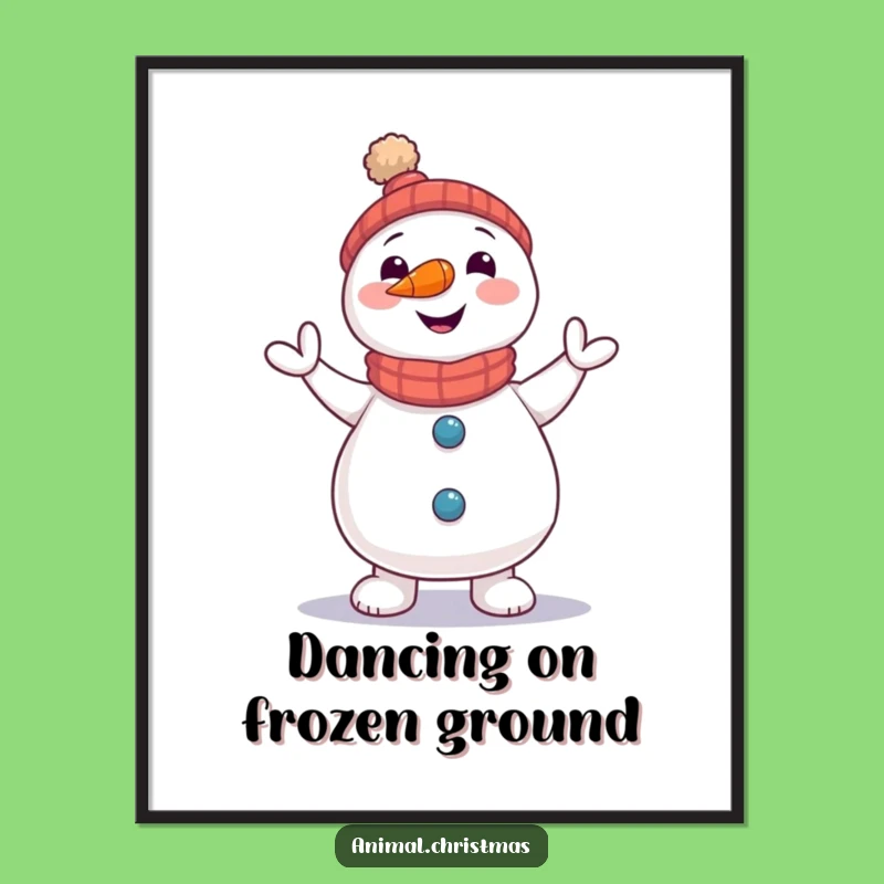 Funny Snowman Poster - Carrot Nose Jigging Holiday Art