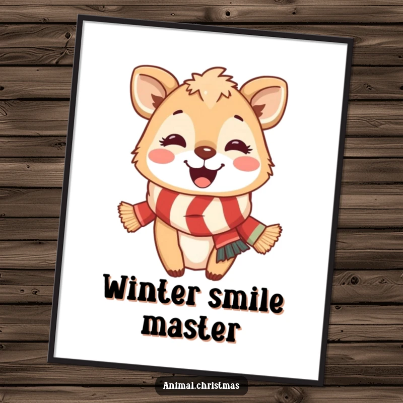 Funny Poster: A smiling animal adorned in a cozy, festive scarf brings boundless holiday cheer to any room.