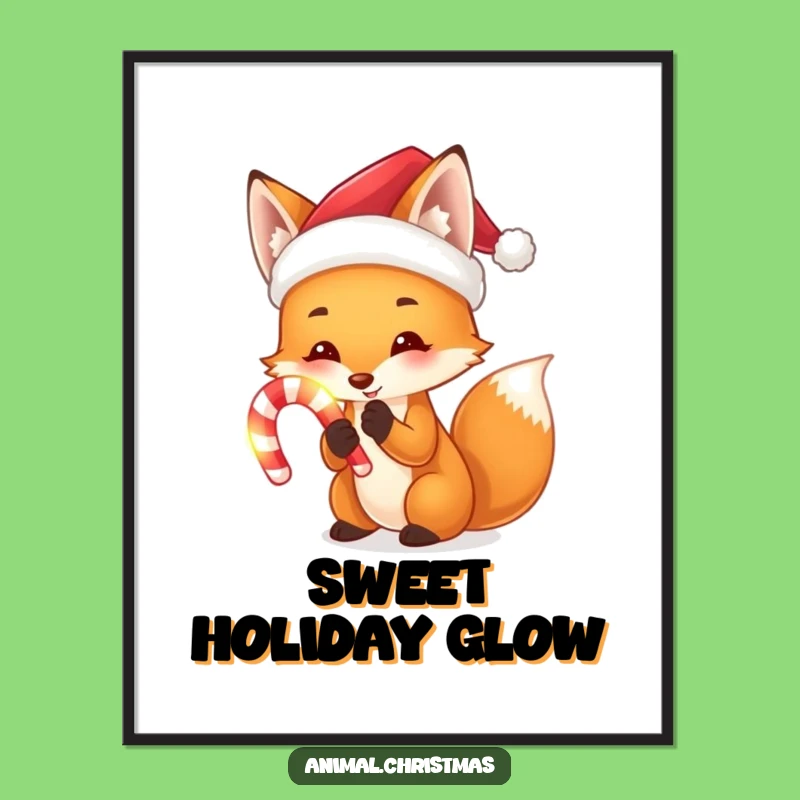 Funny Fox Santa Poster: Glowing Candy Cane Art, Hilarious Festive Decor, Unique Gift Idea