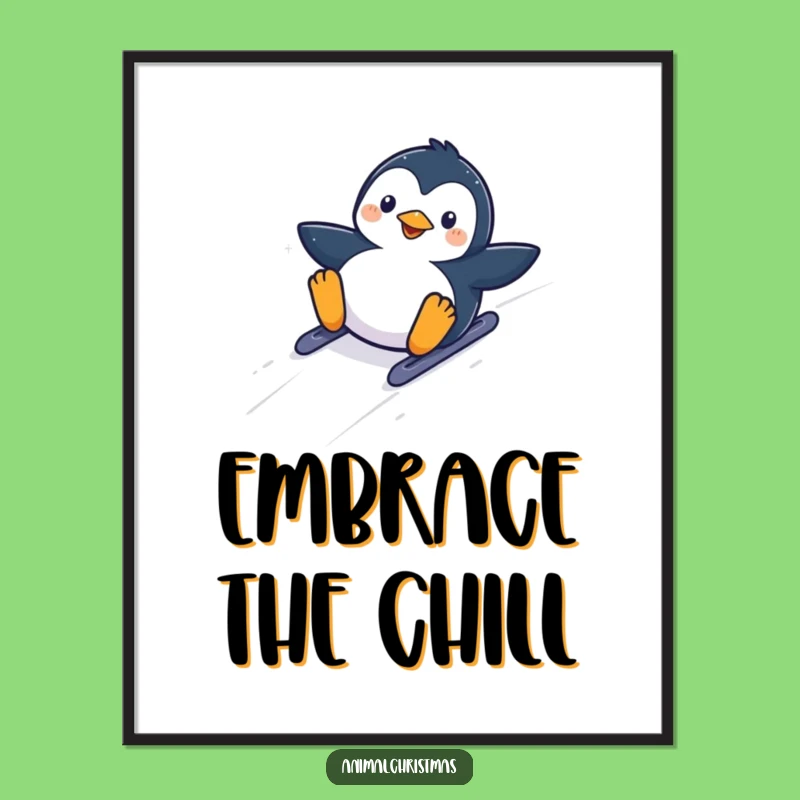 Funny Kawaii Penguin Hill Poster: Capture Winter's Pure Joy