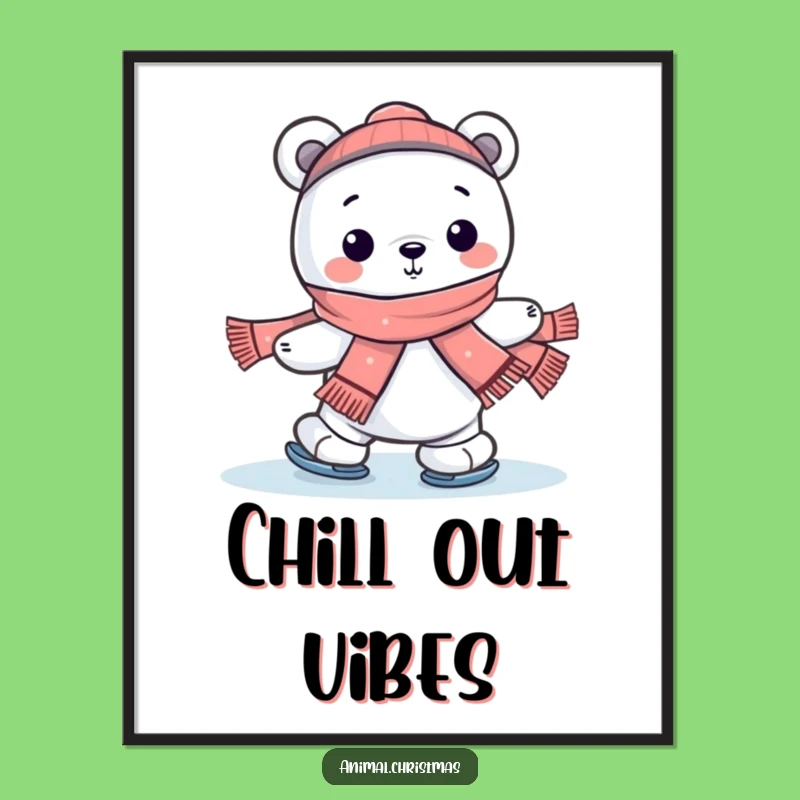 Funny Kawaii Polar Bear Ice Skating Poster: Hilarious Winter Wall Art