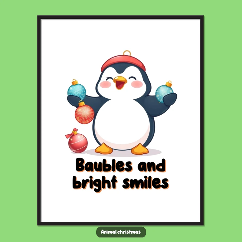 Funny Penguin Juggling Poster - Festive Holiday Wall Art