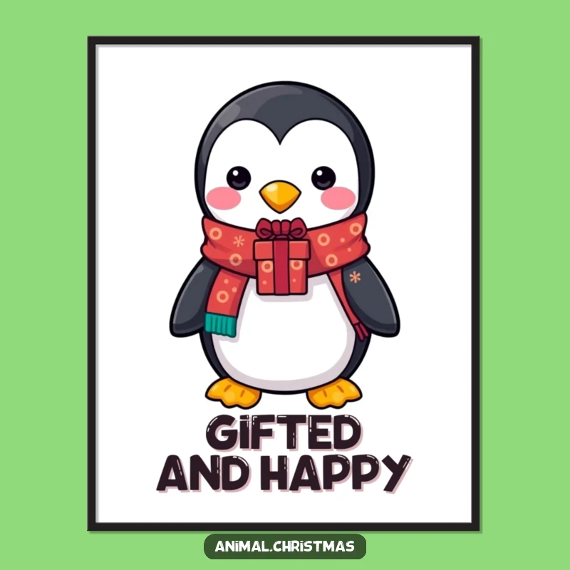 Funny Penguin Scarf Poster - Cute Christmas Wall Art Gift Idea