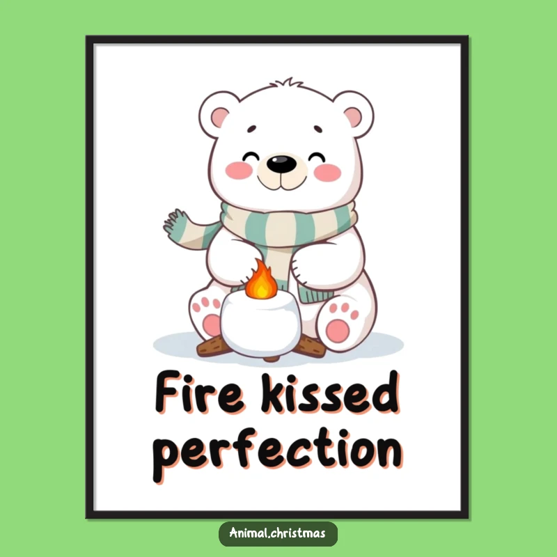 Funny Polar Bear Poster - Festive Marshmallow Roasting Art