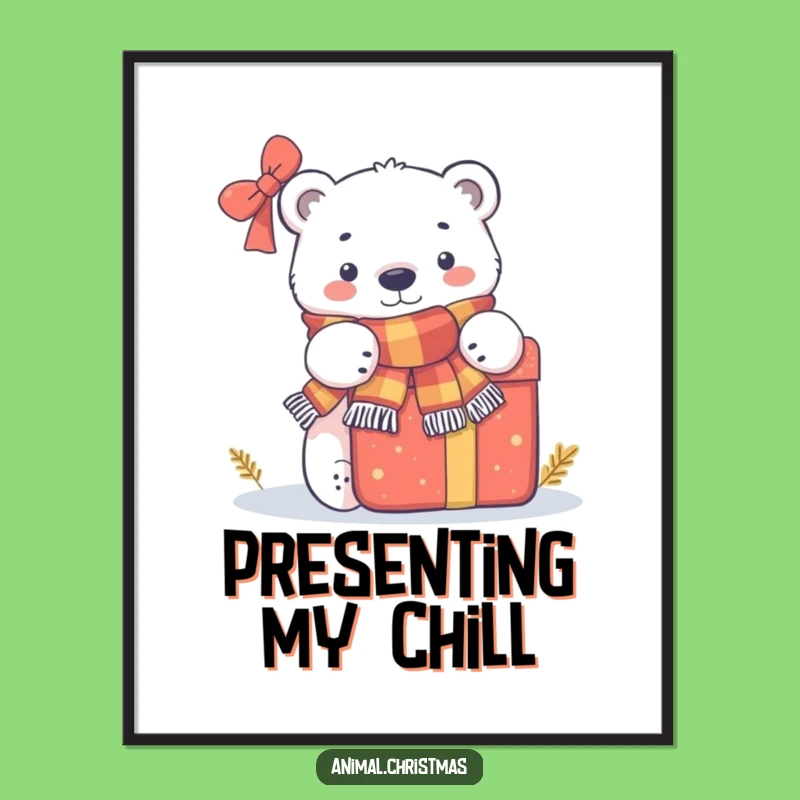 Funny Polar Bear Present Poster: Decorate with Winter Wonder and Humorous Charm