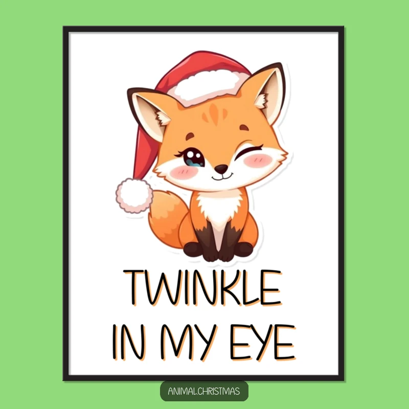 Funny Poster Sly Fox Santa Hat Holiday Decor