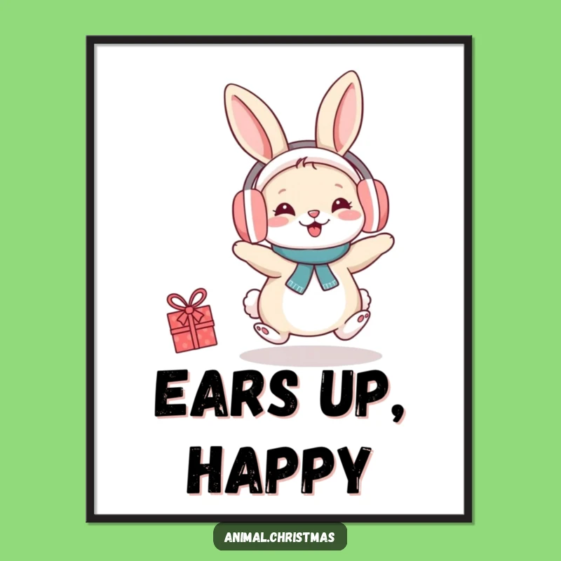 Funny Rabbit Earmuffs Poster: Hopping Cheer Art, Great Funny Gift