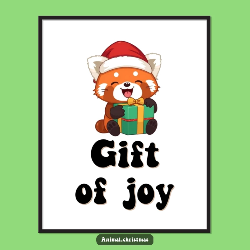 Funny Red Panda Santa Poster: Joyful Unwrapping, Festive Wall Art Gift