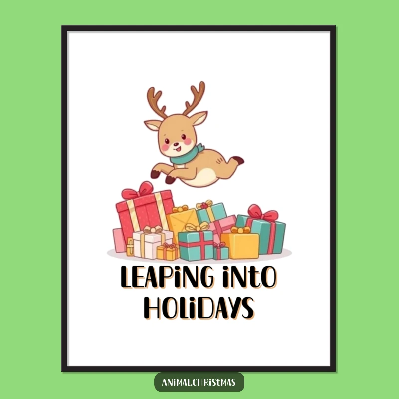 Funny Reindeer Christmas Poster: Joyful Leaping Artwork, Hilarious Wall Decor, Perfect Gift Idea