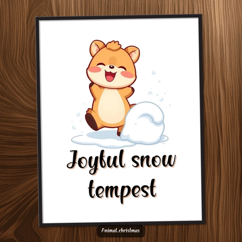 Funny Poster: A happy animal energetically kicks up snow, showcasing pure wintertime delight and joy.