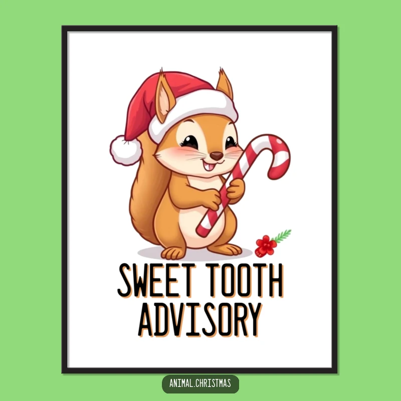 Funny Squirrel Candy Cane Poster - Festive Christmas Wall Art & Humor