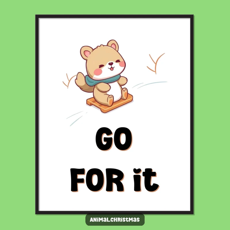 Funny Snow Sliding Animal Poster: Winter Fun Decor - Hilarious Gift