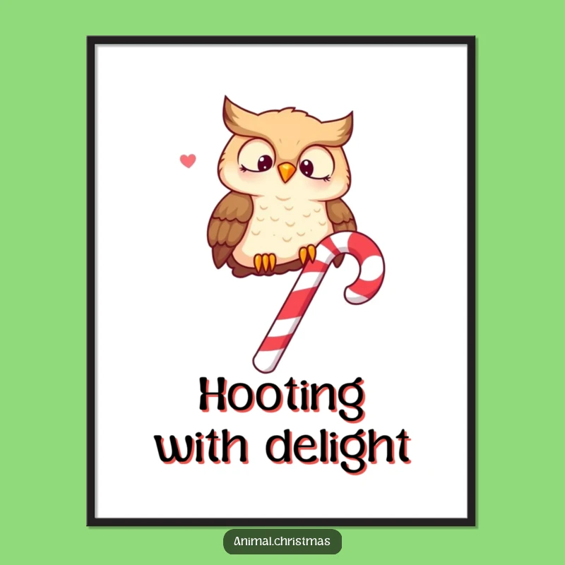 Funny Owl Candy Cane Poster: Merry Hooting Art, Great Funny Gift