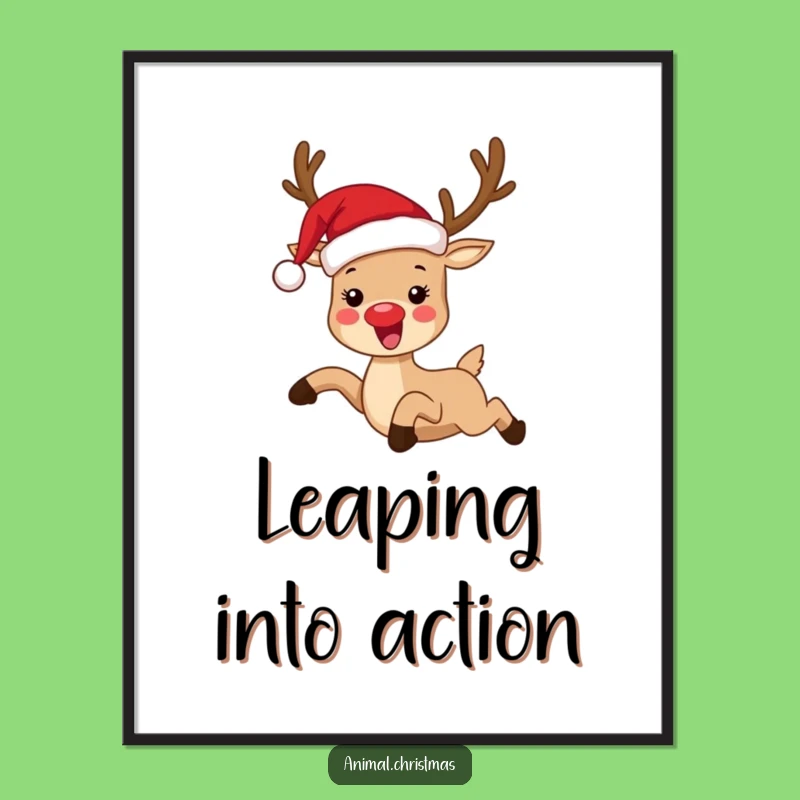 Funny Reindeer Santa Hat Poster - Joyful Christmas Wall Art Gift Idea