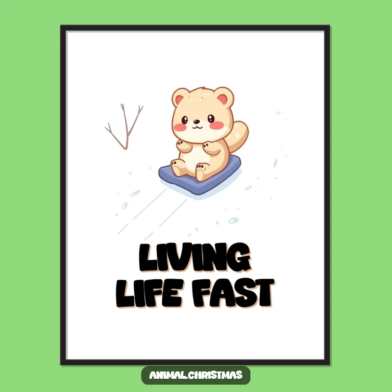 Funny Animal Snow Slide Poster: Hilarious Winter Wall Art, a Perfect Comical Decor Gift!