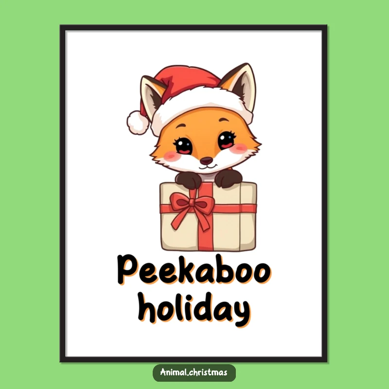Funny Fox Santa Hat Poster - Cute Christmas Wall Art Gift