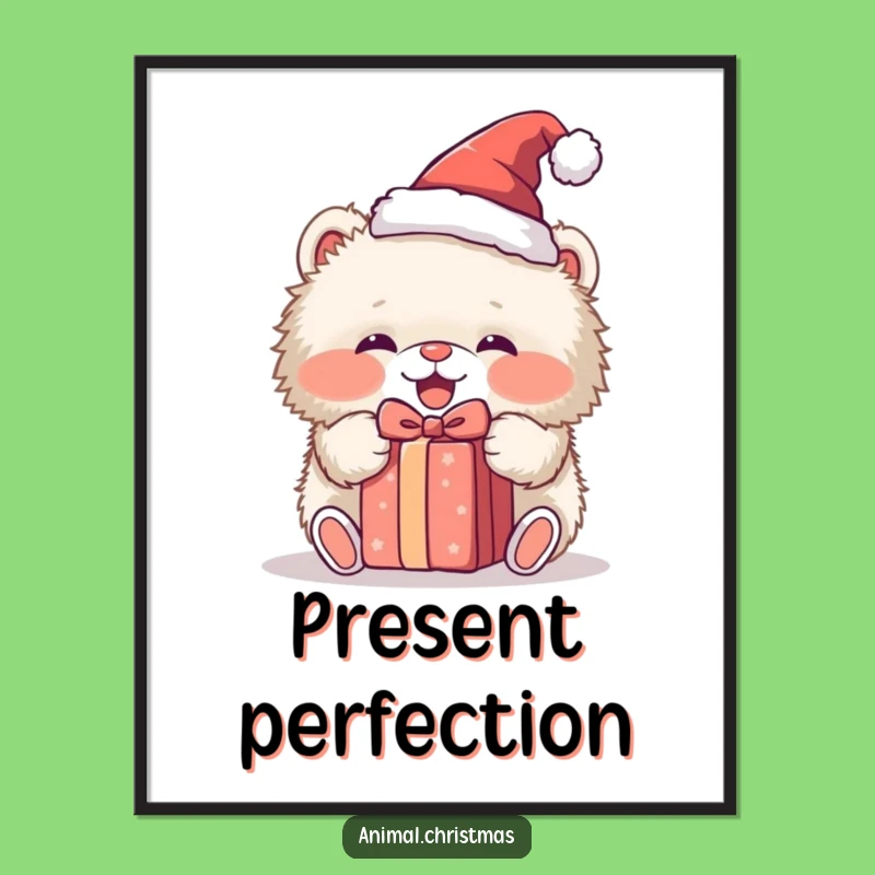 Funny Fluffy Animal Santa Hat Poster: Festive Art & Hilarious Gift for Wall Decor